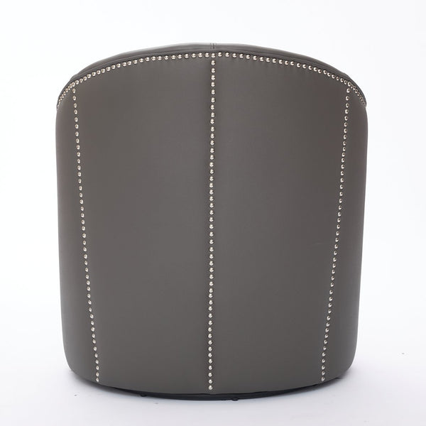 English Elm Gray Top-Grain Leather Swivel Accent Chair with 360° Smooth Spin, Riveted Mid-Century Lounge for Living Room/Office - Durable 150kg Capacity W570P386953