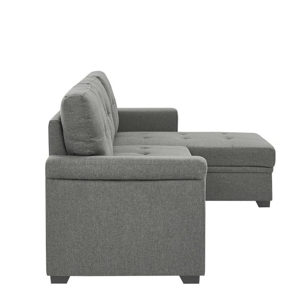 English Elm 86'' Upholstered Pull-Out Sofa Bed with Tufted Linen-Like Fabric, Jumbo Stitch Detail, Convertible Hub Gray B343S00019