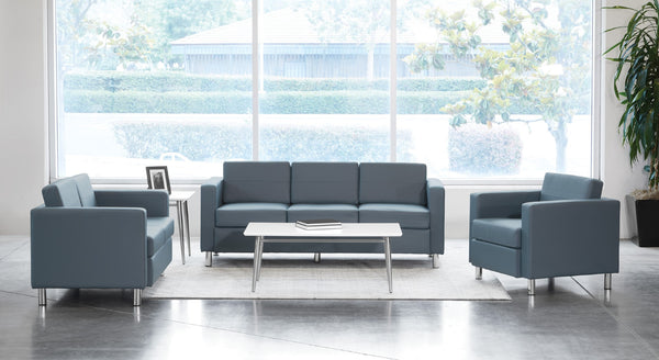 OSP Home Furnishings Pacific Club Armchair in Faux Leather with Chrome Legs for Modern Living Spaces Blue PAC51-R105