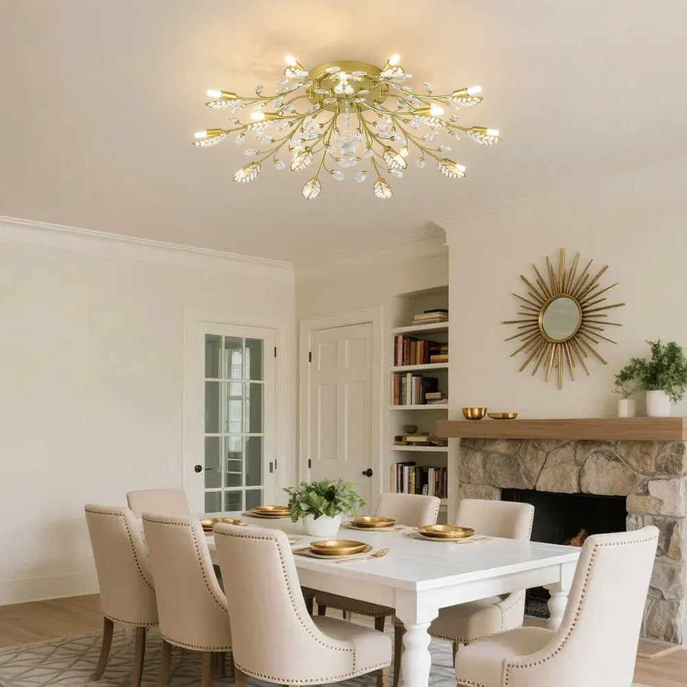 English Elm 15-light Gold Farmhouse Chandelier Seeded Glass Shades for Dining Room or Island W5008P466522