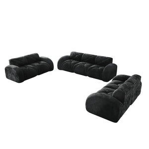 English Elm 3 Piece Velvet Living Room Sofa Set with Cloud Cushions Sculptural Curved Design W714S01648