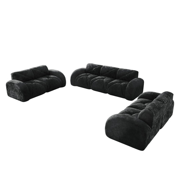 English Elm 3 Piece Velvet Living Room Sofa Set with Cloud Cushions Sculptural Curved Design W714S01648