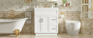 English Elm [video] 30 Inch Freestanding Bathroom Vanity with Soft Close Drawers and Resin Sink N729P396833K