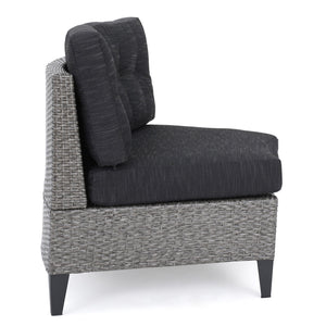 English Elm Christopher Knight Home® - Outdoor U-Shaped 6 Seater Patio Sofa Set - Modular Half-Circle PE Rattan, Water-Resistant Cushions, Black+Gray N757S592636B