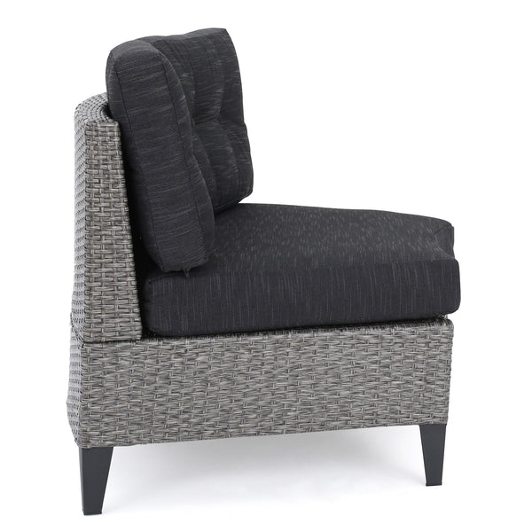 English Elm Christopher Knight Home® - Outdoor U-Shaped 6 Seater Patio Sofa Set - Modular Half-Circle PE Rattan, Water-Resistant Cushions, Black+Gray N757S592636B