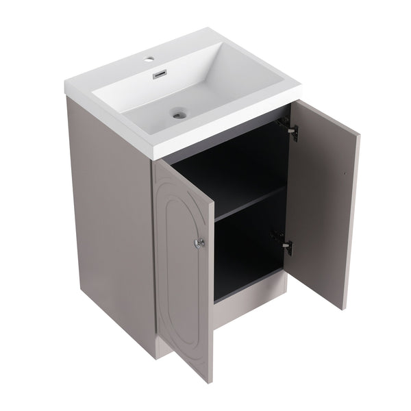 English Elm 24" Freestanding Bathroom Vanity with White Resin Sink, Soft-Close Doors, Adjustable Shelf, Durable Plywood Finish khaki W999S00334