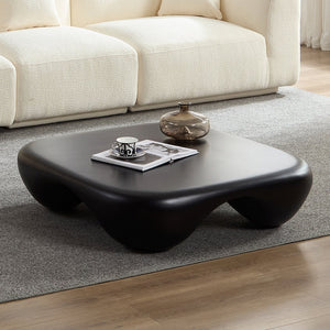 English Elm Modern Faux Travertine Coffee Table with Fiberglass Strength, Piano Finish, Sculptural Round Base, 42.9" Black W2085P359732