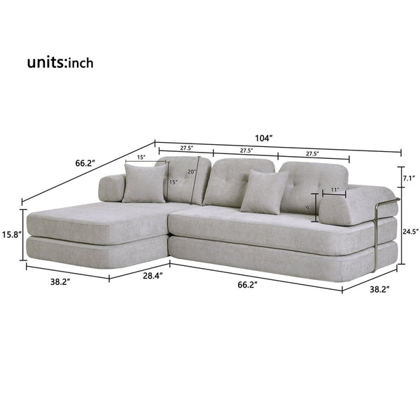 English Elm 104" Boneless Chenille Sectional Sofa with Chaise Deep Memory Foam Seats Living Room Light Grey W3565S00022
