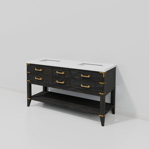 English Elm Black Oak Double Bath Vanity: 60" W Solid Wood Design With Cultured Marble Top & Ample Storage B2731P261033