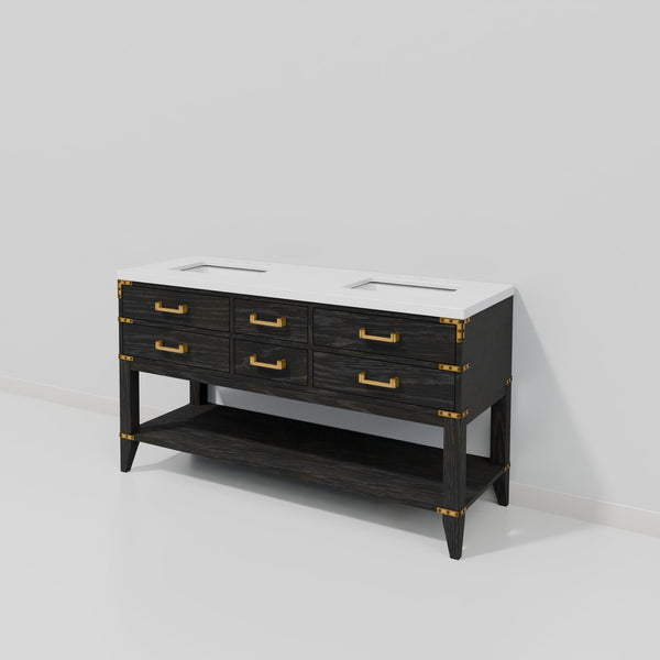 English Elm Black Oak Double Bath Vanity: 60" W Solid Wood Design With Cultured Marble Top & Ample Storage B2731P261033
