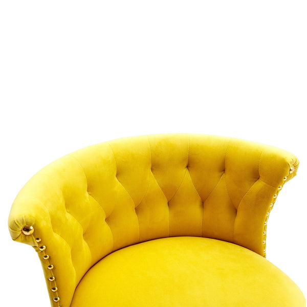 English Elm UNITED Velvet 360° Rotating Bar Chair with Diamond Stitching, Gold Frame, Plush Foam Seat, Adjustable Height Yellow W1568P361719