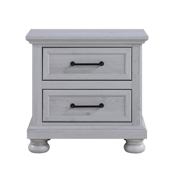 English Elm 2-frawer Gray Nightstand with Usb Ports Transitional Millwork Bun Feet Bedside Table B2709P453739
