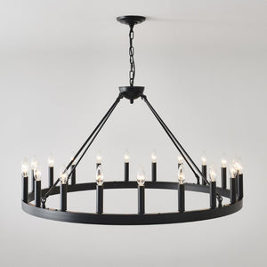 English Elm 20-light Oversized Wagon Wheel Chandelier Matte Black Farmhouse Style for Grand Spaces W5008P388936