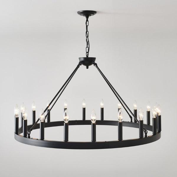 English Elm 20-light Oversized Wagon Wheel Chandelier Matte Black Farmhouse Style for Grand Spaces W5008P388936