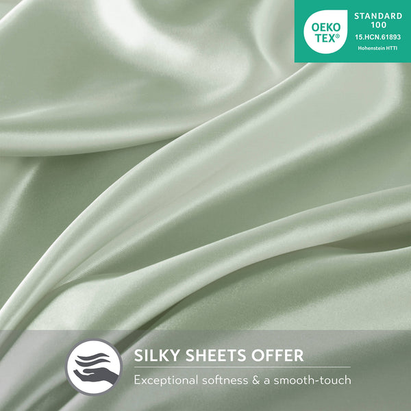 English Elm Satin Split King Sheet Set Luxury 100% Polyester Satin 90g Smooth Soft Deep Pocket Bedding Sage 11.81 L x 9.84 W x 3.54 H B035P294187