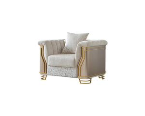 English Elm Chateau Three Piece Living Room Sofa Set Cream Upholstery Gold Steel Legs Glam B009S02179