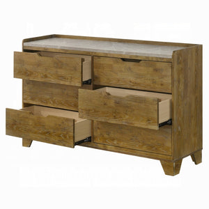 English Elm Transitional Six Drawer Solid Rubberwood Dresser Warm Aspen Brown Bedroom Storage B2741P411512