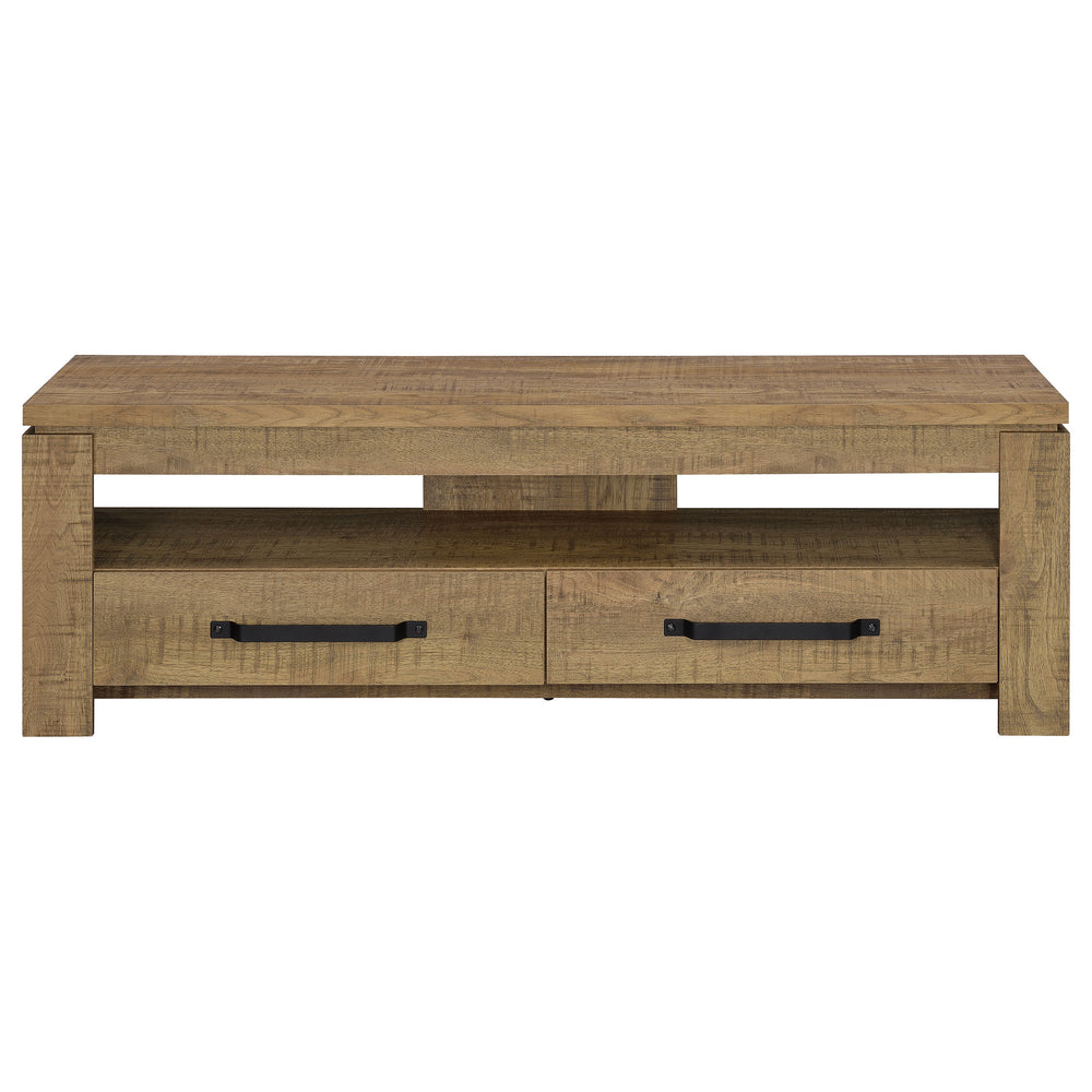 English Elm Tesoro Mango 2-Drawers TV Stand with Open Shelf, Rustic Engineered Wood, Black Pulls, Cord Management B062P376001