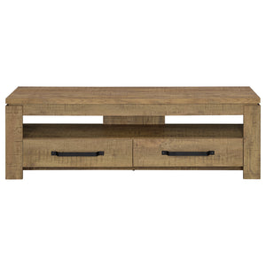 English Elm Tesoro Mango 2-Drawers TV Stand with Open Shelf, Rustic Engineered Wood, Black Pulls, Cord Management B062P376001