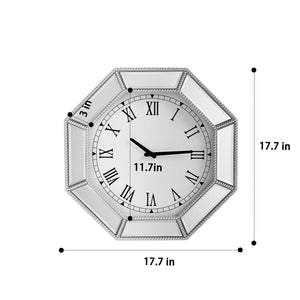 English Elm Mirrored octagonal wall clock with silver beaded trim, silent quartz, beveled mirror, bold Roman numerals W1005P365316