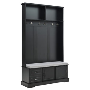 English Elm On-Trend Stylish Hall Tree With Sliding Doors, 6 Hooks, Cushion Bench & Smart Storage For Entryways N721P205787B-GIGA