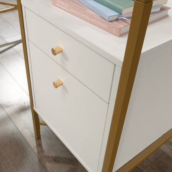 English Elm L-Shaped Desk With Elegant White Finish & Gold Accents - Spacious, Stylish, Multifunctional Workspace B356P367736