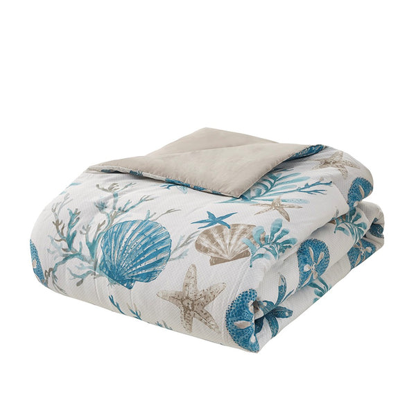 English Elm 7 Piece Cotton Sateen Comforter Set In Aqua – Coastal Bedding With Decorative Pillows & Shams B03597267