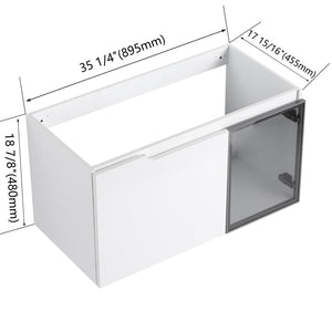 English Elm 36" Floating Bathroom Vanity Glossy White Frosted Glass Soft Close Plywood Cabinet W999P387170