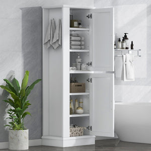 English Elm Tall Bathroom Storage Cabinet - Freestanding Mdf Organizer With Adjustable Shelves & Modern White Finish N725P241834K-GIGA