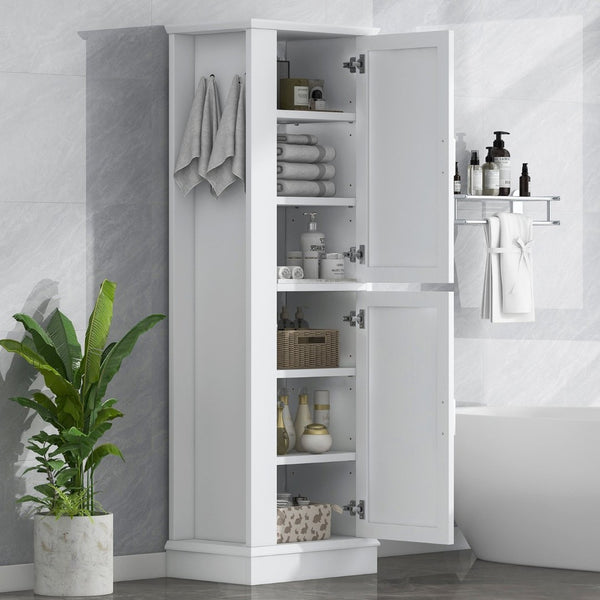 English Elm Tall Bathroom Storage Cabinet - Freestanding Mdf Organizer With Adjustable Shelves & Modern White Finish N725P241834K-GIGA