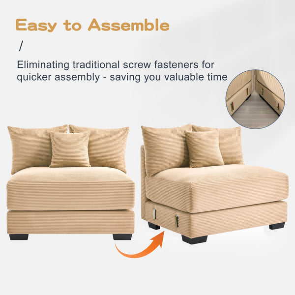 English Elm 130" Oversized Cloud Modular Sectional Couch In Plush Camel Corduroy, Ergonomic Design & Ottoman Included For Ultimate Comfort W714S01309