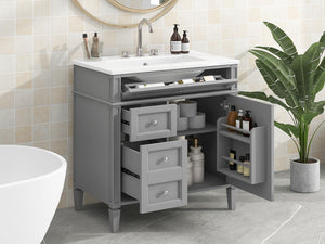 English Elm 30'' Modern Bathroom Vanity With Ceramic Sink, 2 Smooth-Glide Drawers & Tip-Out Compartment Storage N710P206904E