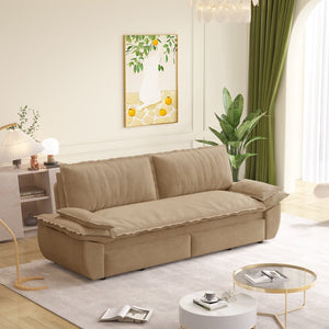 English Elm 73.2" Queen Sleeper Sofa Convertible Corduroy Loveseat for Guest Room or Living Space Camel W1885S00335