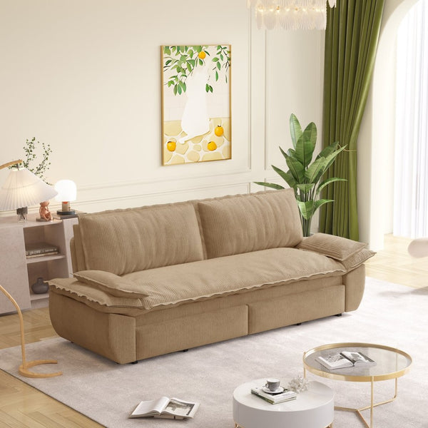 English Elm 73.2" Queen Sleeper Sofa Convertible Corduroy Loveseat for Guest Room or Living Space Camel W1885S00335
