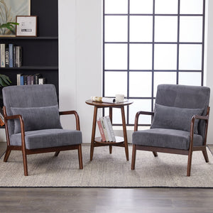 English Elm Mid-Century Upholstered Accent Chair Antique Dark Grey — Ergonomic Solid Wood Frame, Cozy Pillow Seat W2989P295372