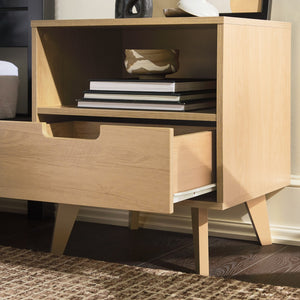 Hans Sleek Mid-Century Modern Nightstand with 1 Drawer and Open Cubby for Stylish Storage Solutions