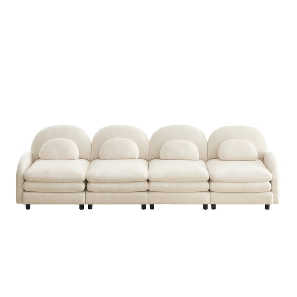 English Elm Teddy Fleece Modular Cloud Sofa Four Seat Curved Sculptural Design for Modern Living Rooms Beige White W5656S00085