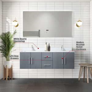 English Elm Dark Double Bath Vanity 60 in. W x 22 in. D with White Quartz Top, Chrome Faucet, 60in LED Mirror, Scratch-Resistant B2731S01013