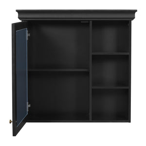 English Elm 30'' Wall-Mounted Medicine Cabinet with Mirror and Adjustable Shelves, Modern MDF Storage Organizer Black N710P209425B