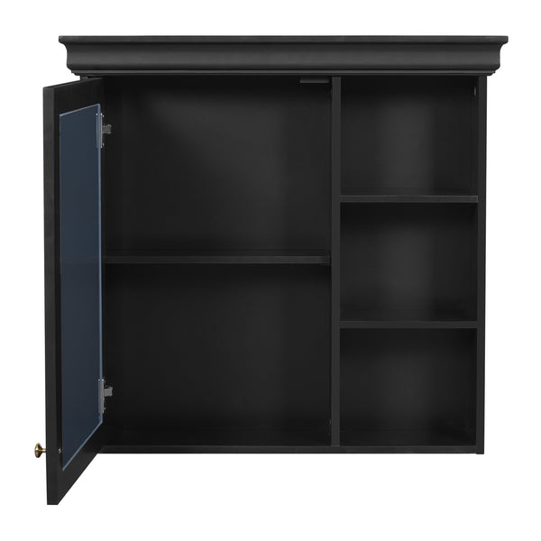 English Elm 30'' Wall-Mounted Medicine Cabinet with Mirror and Adjustable Shelves, Modern MDF Storage Organizer Black N710P209425B