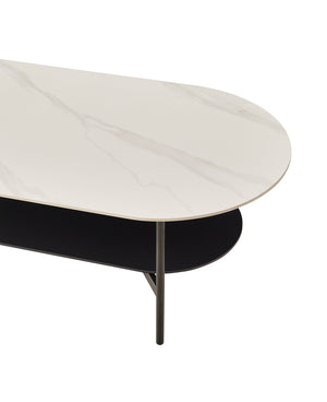 English Elm Coffee ceramic coffee table with sintered stone top, walnut shelf & steel frame for modern rooms W1911P194980