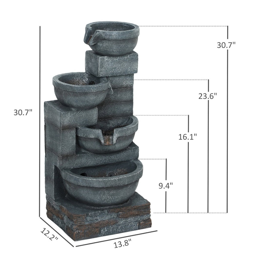 English Elm Garden Fountain 4 Tier Cascading Resin Bowls with Led Lights for Patio Decor T3971P421192