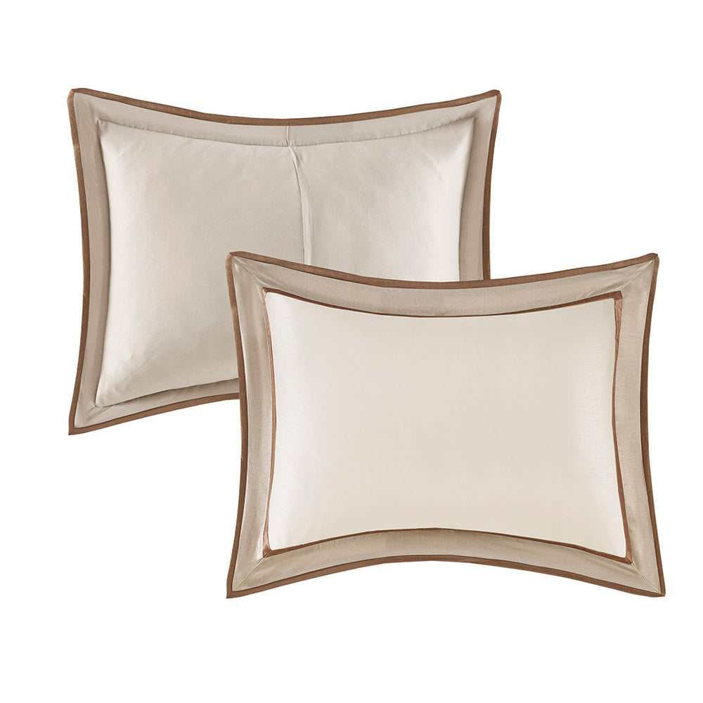 JLA Home Madison Park - 7 Piece Comforter Set Genevieve Taupe & Brown Oversized Border Soft Shimmer Polyester Bedding Ensemble 90 L x 90 W x 1.5H MP10-6567