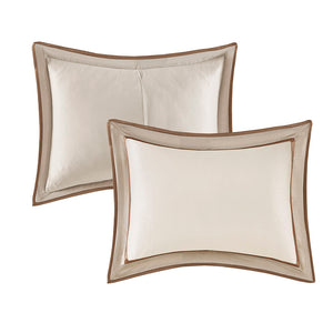 JLA Home Madison Park - 7 Piece Comforter Set Genevieve Taupe & Brown Oversized Border Soft Shimmer Polyester Bedding Ensemble 90 L x 90 W x 1.5H MP10-6567