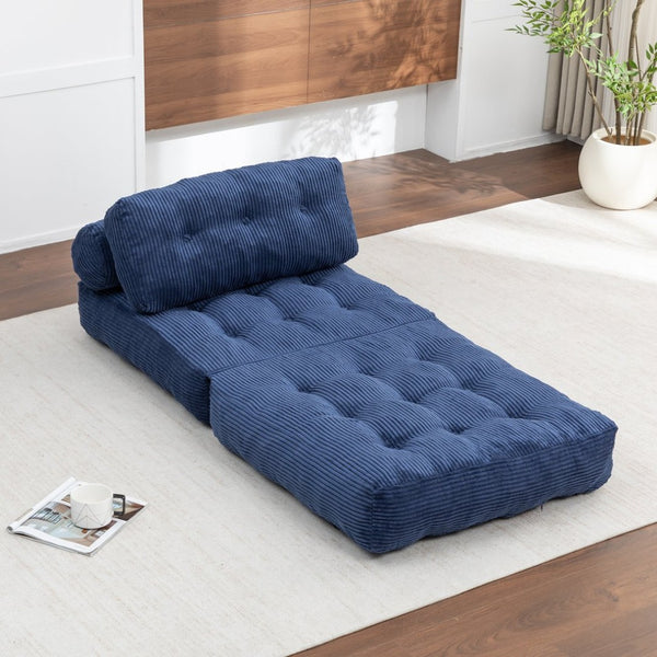English Elm Folding Floor Sofa Bed Convertible Sleeper Chair with Shredded Foam Corded Fabric Dark Blue W2200P442795