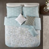 Madison Park Lucinda Global Inspired 7 Piece Reversible Cotton Sateen Comforter Set MP10-5269 Seafoam