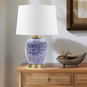 English Elm Blue Ceramic Ginger Jar Table Lamp with Classic Porcelain Base, Fabric Shade, 22.5" Height, Cord B035P280528