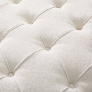 English Elm 32" Round Chenille Ottoman Tufted Footrest with Rubberwood Legs for Living Room Beige N723P405298A