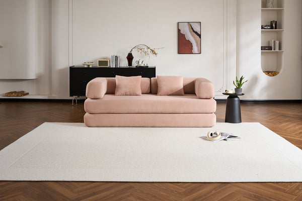 English Elm Convertible Sleeper Sofa Bed Corduroy 4-in-1 Folding Floor Couch with 35D Sponge Support and No-Assembly Pink W3434P378562