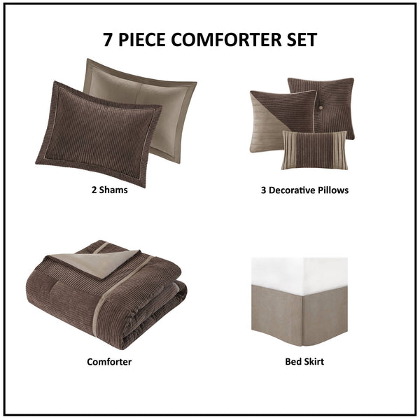 English Elm 7 Piece Micro Corduroy Comforter Set - Cozy Lodge-Inspired Design For California King Beds, Brown B035P266666